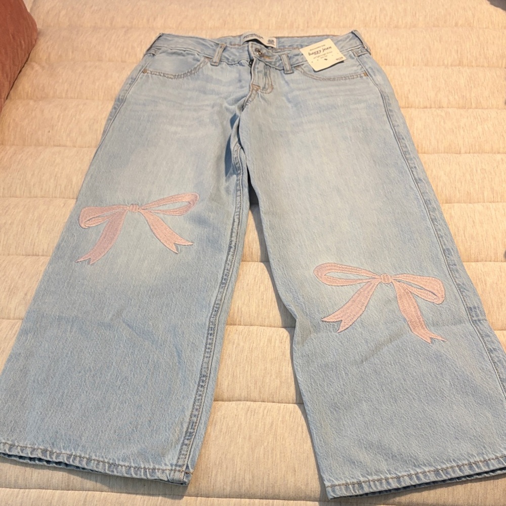 Abercrombie & Fitch Light Blue Jeans with Pink Bow Accents